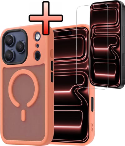 Hoesje - Met Screenprotector - Geschikt voor Apple iPhone 17 Pro - Magsafe Compatible - Sterk & Shockproof - Back Cover - Shock Proof Case - Telefoon Hoes - Perzik