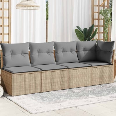 vidaXL - Tuinbank - 4-zits - met - kussens - poly - rattan - beige