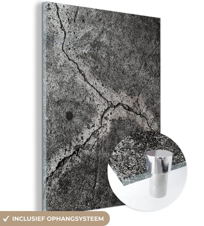 Glasschilderij zwart wit - Beton - Zwart - Wit - Steen - 120x160 cm - Schilderij glas - Decoratie slaapkamer