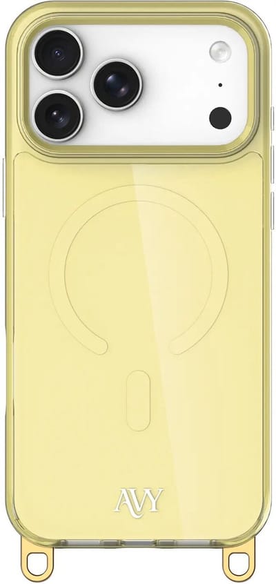 AVY Hoesje geschikt voor Apple iPhone 17 Pro Max | Compatibel met MagSafe | Back Cover | Haakjes voor koord | Geel