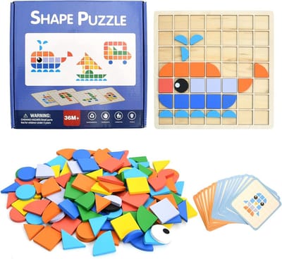 Houten Mozaïekpuzzel Set 138 Stenen 42 Patroonkaarten Rasterplank Kinderpuzzel vanaf 3 jaar