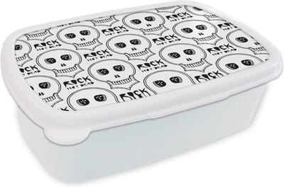 Broodtrommel Wit - Lunchbox - Brooddoos - Doodskop - Quotes - Rock - Patronen - Gothic - 18x12x6 cm - Volwassenen