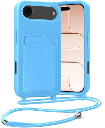Hoesje Geschikt voor iPhone Air Hoesje Met Telefoonketting Pasjeshouder Case Koord - Hoesje Geschikt voor iPhone Air Hoes Met Kaarthouder - Lichtblauw