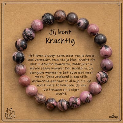Bixorp Matrix Rhodoniet Armband op Cadeau kaartje - Jij bent Krachtig - 8mm / 17cm Edelsteen Kralenarmband - Inclusief Cadeau Envelop