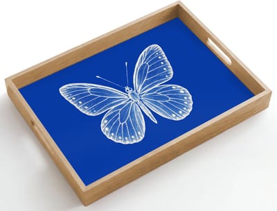Dienblad hout 50x35 cm - Schootdienblad - Vlinder - Wit - Getekend - Stippen - Borrelplank rechthoek - Plateau dienbladen