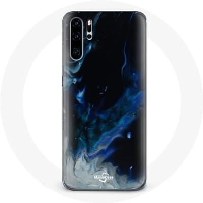 Hoesje voor Huawei P30 Pro Veelkleurige rookwolken van blauwgrijs en zwart op een zwarte achtergrond
