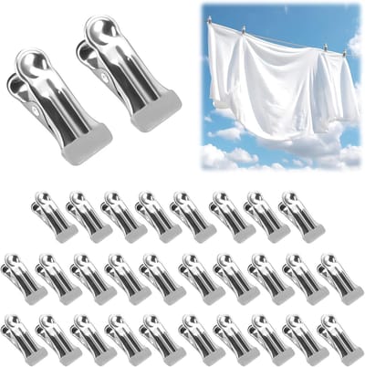 30 Stuks RVS Kledingknijpers - Multifunctionele Antislip Metalen Clips voor Kleding, Handdoeken, Sokken en Voedselafsluiting