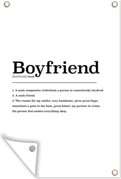 Muurdecoratie Boyfriend - Spreuken - Quotes - Woordenboek - Vriend definitie - 120x180 cm - Tuinposter - Tuindoek