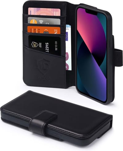 MobyDefend Hoesje - Geschikt voor iPhone 13 - Luxe Leren Wallet Bookcase - Zwart