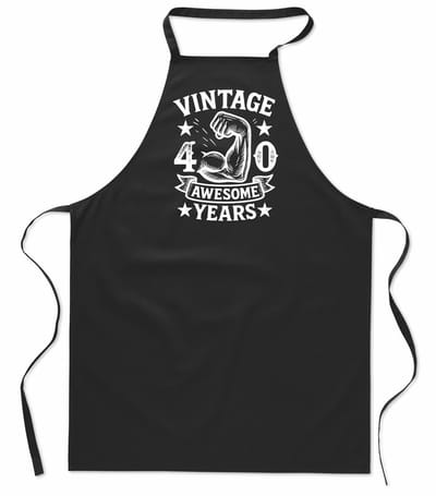 Vintage Awesome ** years - Keukenschort - kookschort - 100% katoen - BBQ - verjaardag en feest - cadeau - kado - unisex - zwart - leeftijd - 40