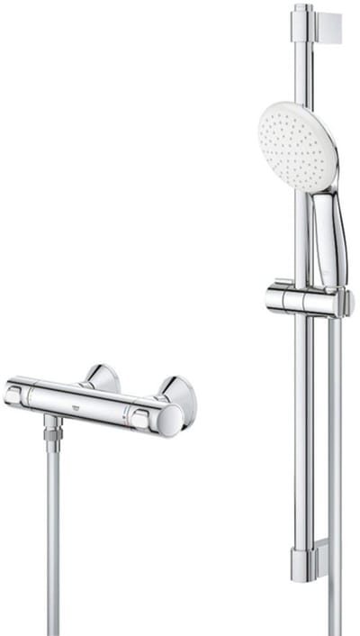 Grohe Grohtherm 500 Doucheset - thermostatische douchekraan - met glijstangset - 60cm - ronde handdouche - 1 straalsoort - chroom