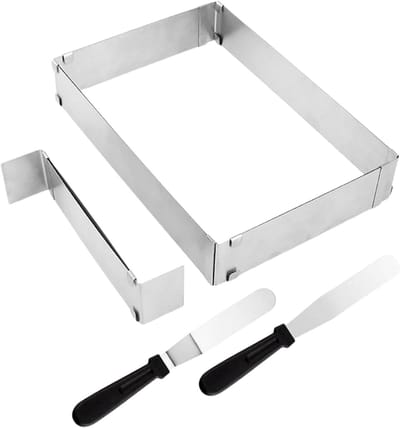 Verstelbaar bakframe - Taartring rechthoekig - Taarten bakken - Roestvrij staal - 5 cm hoog - Zilver