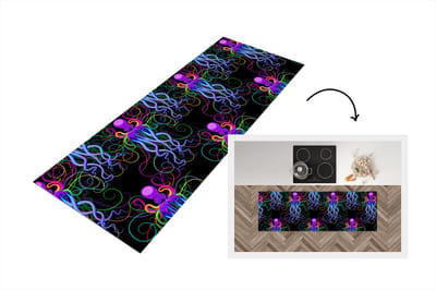 Keukenloper - Loper keuken - Octopus - Regenboog - Neon - Abstract - Patronen - 150x50 cm - Keukenloper vinyl