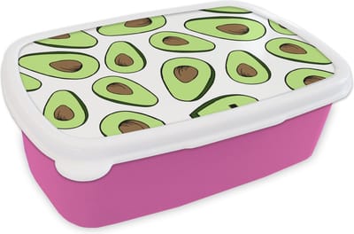 Broodtrommel Roze - Lunchbox - Brooddoos - Avocado - Patronen - Pastel - 18x12x6 cm - Kinderen - Meisje