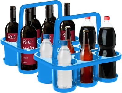 Novaliv 2X Flessendrager voor 12 Flessen - Stabiele Houding - Drankenmand Kunststof, Stapelbaar, 32x23x28cm BLAUW - Ideaal voor Keuken & Kelder Drankenmand Bierdrager Drankendrager Flessendoos