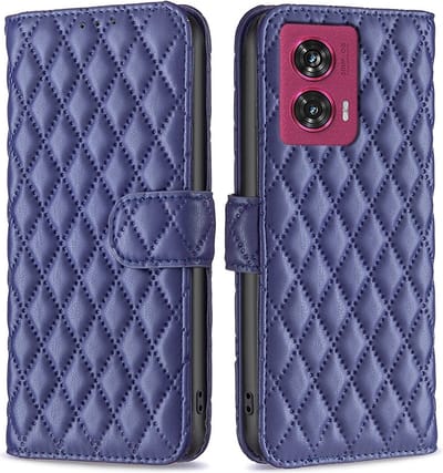 BINFEN Hoesje - Geschikt voor Motorola Edge 50 Fusion Hoesje - BINFEN Rhombus Book Case - Blauw