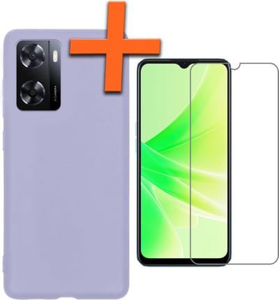 Hoes - Met Screenprotector - Geschikt voor OPPO A57 - Sterk & Shockproof - Back Cover - Siliconen Case - Telefoon Hoes - Lila
