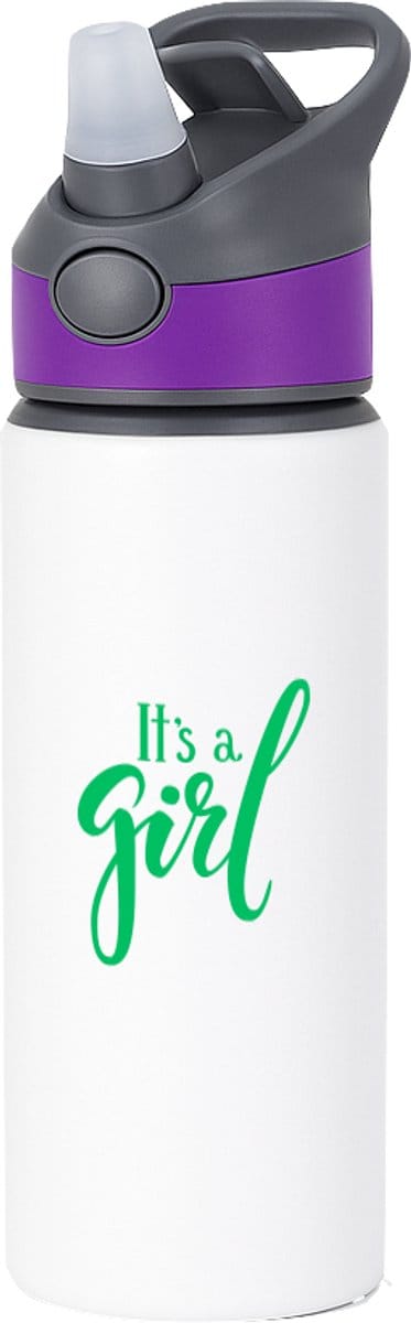 Hacebo® - It's a Girl waterfles met rietje paars - Baby - Kersverse ouders - Geboorte kraamcadeau meisje - babyshower - water fles - 650ML