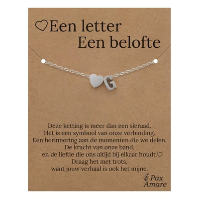 Letter G Armband op Cadeau Kaartje - Een letter, een belofte - 15,5cm + 5,5cm verstelbaar Zilverkleurig Stainless Steel - Initiaal & Hartje Hanger - Pax Amare