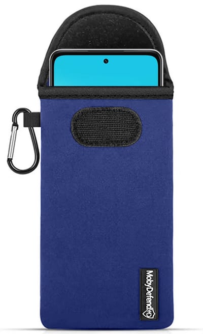 MobyDefend Hoesje - Geschikt voor Oppo A5 5G - Neopreen Pouch Met Karabijnhaak - Insteek - Riemlus - Blauw