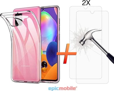 Hoesje geschikt voor Samsung Galaxy A31 Hoesje Transparant Siliconen Case met 2X Screenprotector - Tempered Glass - Epicmobile