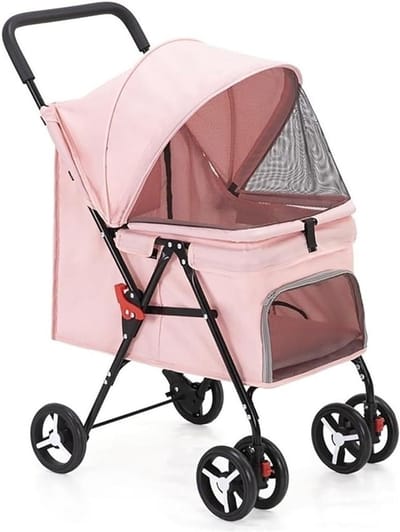 Huisdier Wandelwagen - Dierenbuggy - Comfortabel Reizen - Opvouwbaar Ontwerp - Compact Opvouwbaar - Roze