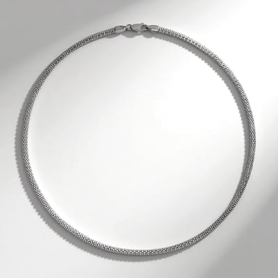 Cavill - Zilveren Ketting - 925 Sterling Zilver Gerhodineerd - 45 cm Popcorn Ketting - Elegante Minimalistische Dames Ketting - Karabijnsluiting