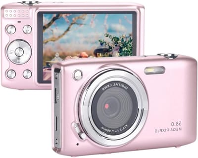 58MP digitale camera met 4K video – 2,88 inch kantelbaar scherm, 16x digitale zoom, vaste focus, compacte reiscamera voor tieners en volwassenen (roze)