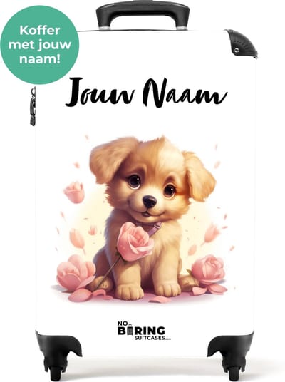 NoBoringSuitcases.com® - Kinder reiskoffer met puppy - Koffer met naam - Trolley koffer kinderen - Rolkoffer lichtgewicht - Past binnen 55x40x20 en 55x35x25