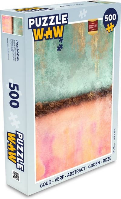 Puzzel Goud - Verf - Abstract - Groen - Roze - Legpuzzel - Puzzel 500 stukjes