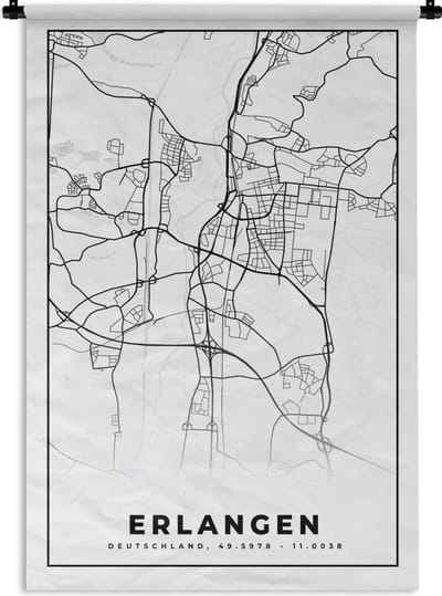 Wandkleed - Wanddoek - Kaart - Erlangen - Plattegrond - Stadskaart - 120x180 cm - Wandtapijt