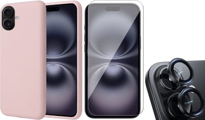 Hoesje geschikt voor iPhone 16 - Screenprotector Glas & Camera Protector - Matte Case Roze met Fluweelzachte Binnenzijde