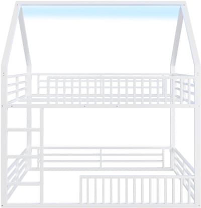 Huisbed 140x200cm stapelbed met hek en LED-verlichting, wit