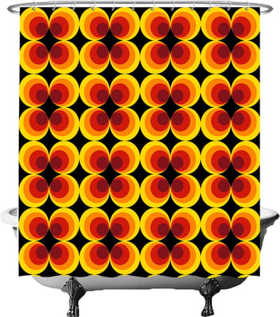 Ulticool Douchegordijn - Retro Vintage Flowers 60's 70's - 180 x 180 cm - met 12 ringen - Anti Schimmel - Waterdicht & Wasbaar - Semi Transparant - Oranje Geel
