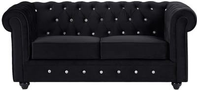 Vente-unique Tweezitsbank van zwart velours en knopen met kristaleffect CHESTERFIELD