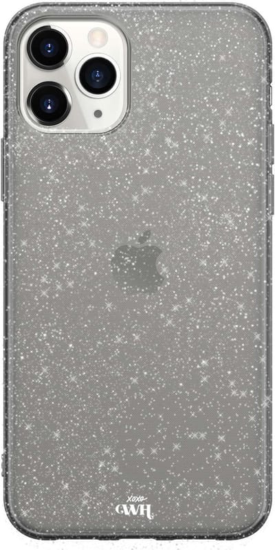 xoxo Wildhearts siliconen glitter hoesje - Sparkle Away Black - Siliconen hoesje geschikt voor iPhone 12 Pro Max - Shockproof case met glitters - Glitter hoesje zwart