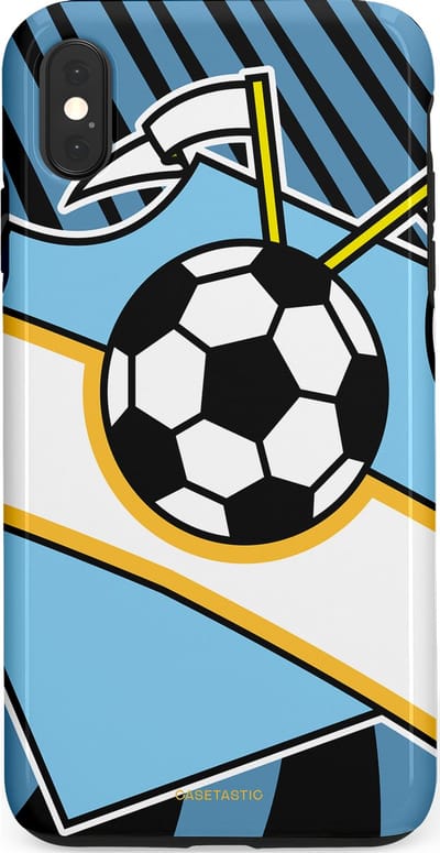 Casetastic hoesje geschikt voor Apple iPhone XS Max - Dubbellaagse bescherming - Kampioensbal - Fashion Case - Lichtblauw Zwart Wit