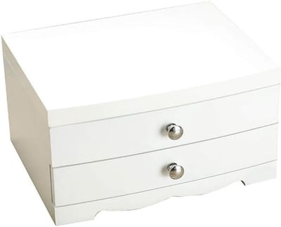Juwelendoos Hout - Opbergkist Sieraden - Sieraden Organiseren - Met Spiegel - 19 x 25.5 x 14 cm - Wit