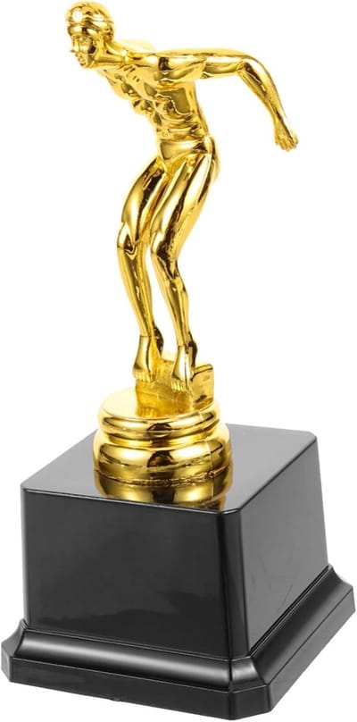 Trofee Voor Sport - Awards Beker Ornament - Wedstrijden Zwemmen Duiken - Duurzaam Kunststof Materiaal - 18x7.5cm - Goudkleurig