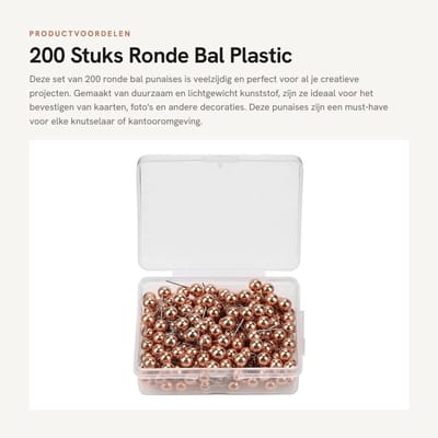 Dailygoods- Punaises 200 Stuks - Decoratieve Punaises - Duimspijkers - Prikbord Kurk - Lichtgewicht - Hoogwaardig Kunststof/Roestvrij Staal - Prikpinnen