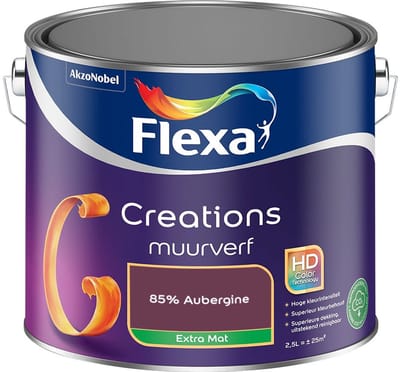 Flexa - Creations Muurverf Extra Mat - 85% Aubergine - Mengverf - 2,5 L