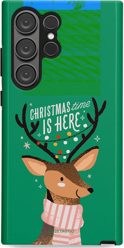 Casetastic hoesje geschikt voor Samsung Galaxy S23 Ultra - Dubbellaagse bescherming - Rudolf het Rendier op het groen - Fashion Case - Turquoise Perzik Donkergroen