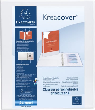 Exacompta 10x Kreacover Ringband in PP met 4 D-ringen van 15mm - A4 maxi - Wit - 51840E