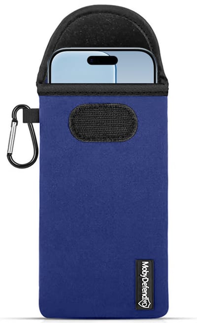 MobyDefend Hoesje - Geschikt voor iPhone Air - Neopreen Pouch Met Karabijnhaak - Insteek - Riemlus - Blauw
