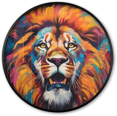Poster in lijst Rond - Fotolijst 60x60 cm - Posters - Leeuw - Graffiti - Dieren - Zwart - Ronde posterlijst zwart - Decoratie - Wanddecoratie woonkamer - Muurdecoratie slaapkamer