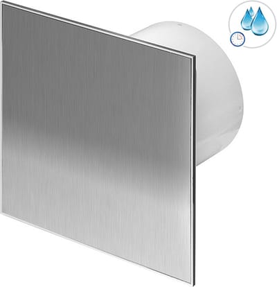 Badkamerventilator SILENT Ø100 mm - 75 m³/h - Timer en vochtsensor - RVS