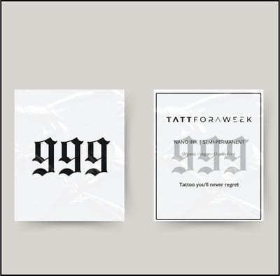 Tijdelijke tattoo 999 | Neptattoo volwassenen | Tijdelijke tattoo voor volwassenen | Temporary tattoo | Plaktattoos voor volwassenen | Neptattoos | Probeer zorgeloos een tattoo | tattforaweek