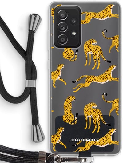 Case Company® - Hoesje met koord geschikt voor Samsung Galaxy A52s 5G hoesje met Koord - Luipaard - Telefoonhoesje met Zwart Koord - Bescherming aan alle Kanten en Over de Schermrand