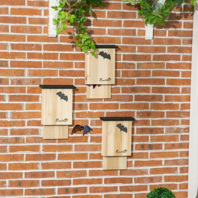 MODFU - Set Van 3 Vleermuiskasten - Weerbestendig - Met Ophanghaak - Voor Tuin - Hout - Naturel - 25 X 6 X 37,5 Cm