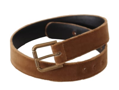 Dolce & Gabbana Bruin Fluwelen Bronzen Vintage Logo Metalen Gesp Riem